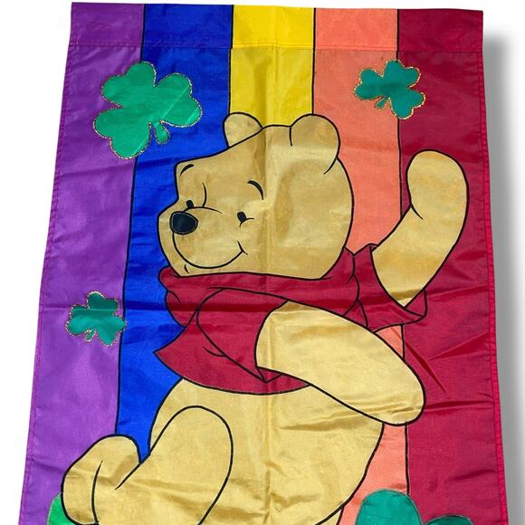 Vintage Disney Winnie the Pooh Garden Flag St Patricks Day Rainbow 27" x 44" - Picture 5 of 13